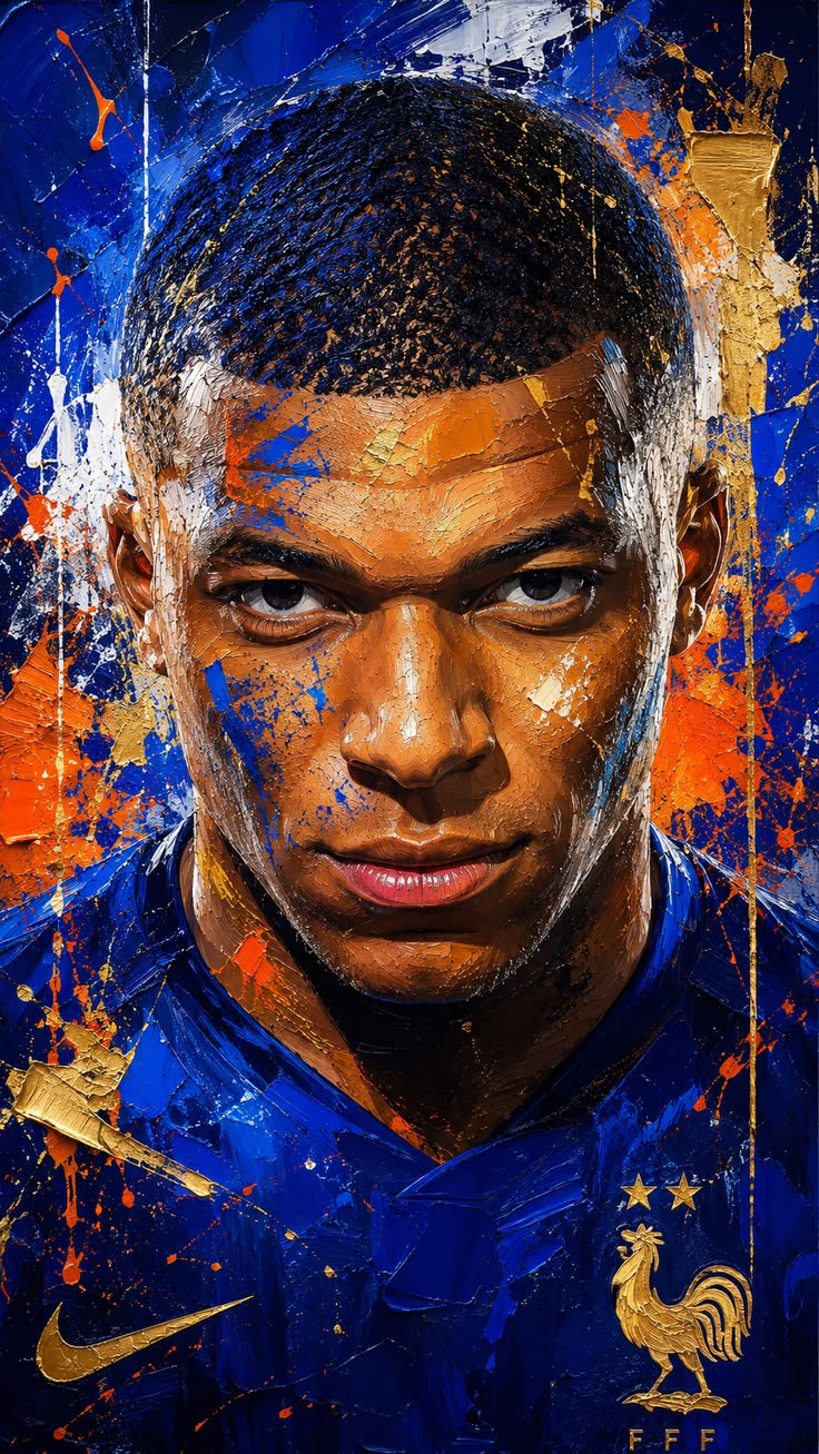 Artistic portrait of a sports player in a blue jersey with a colorful abstract background