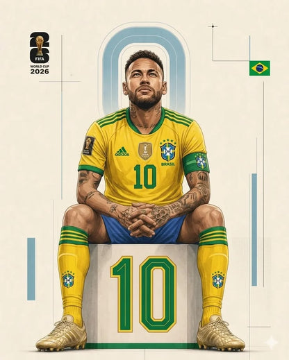 Soccer player in Brazil jersey with FIFA World Cup 2026 logo