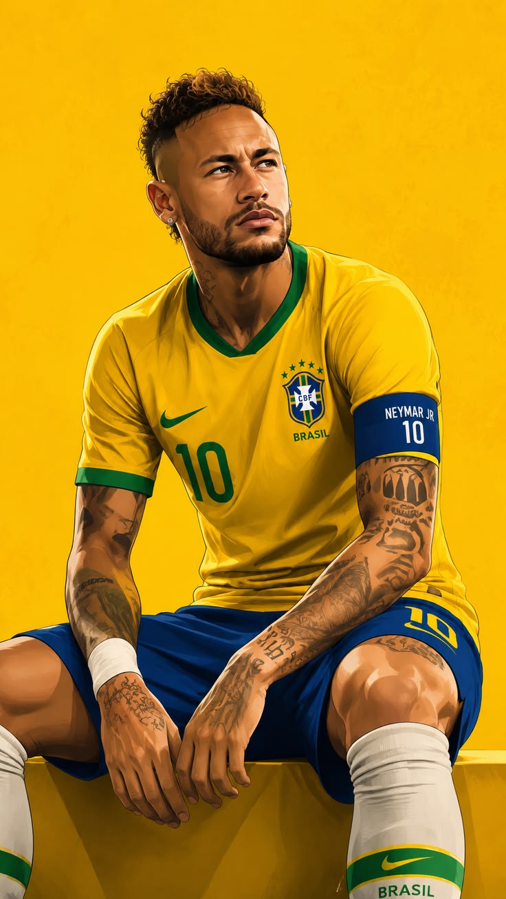 Person wearing a Brazil soccer jersey with a yellow background